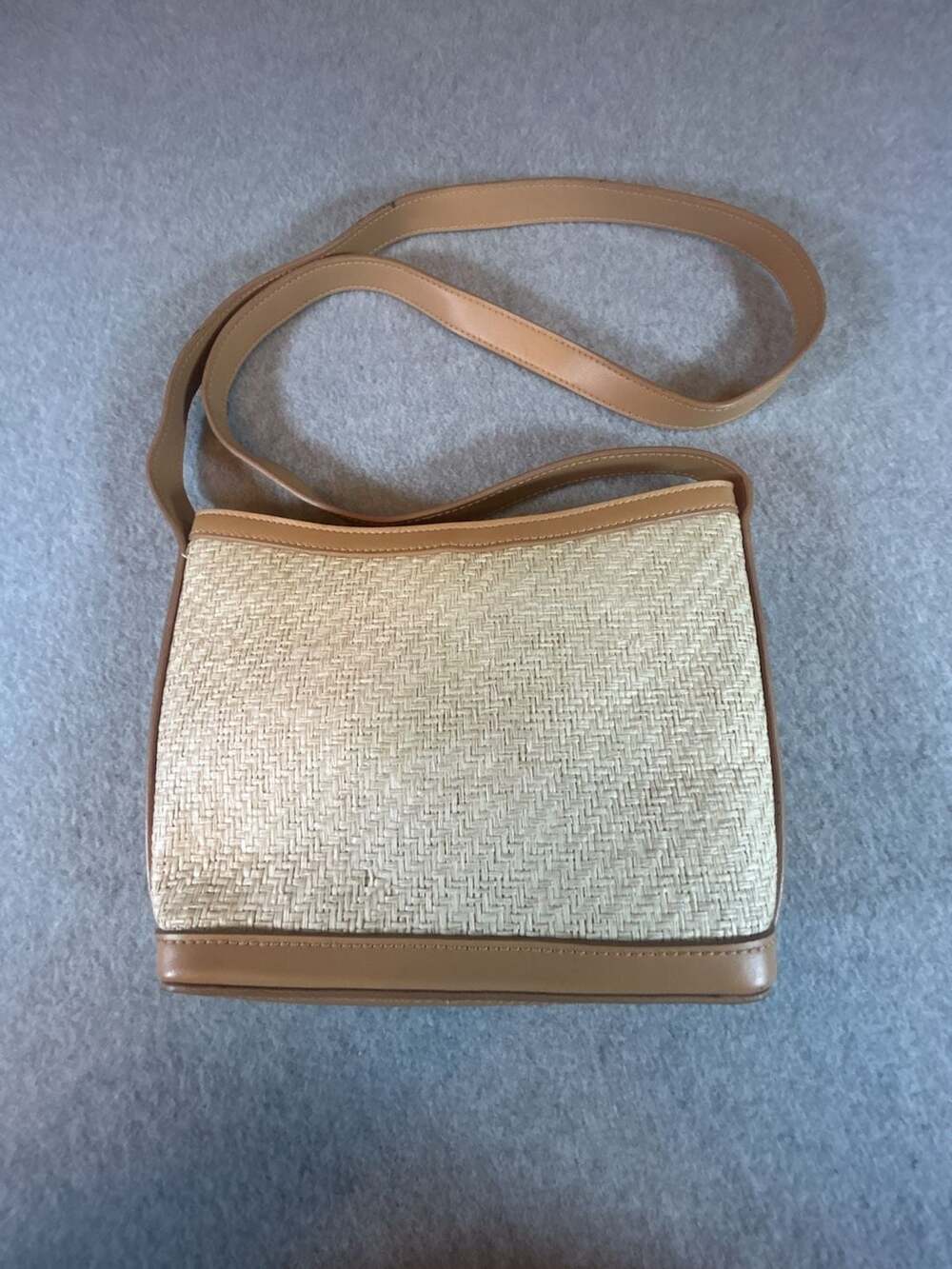 Etienne Aigner Straw Woven Shoulder Bag with Fruit Pattern Interior, Tan